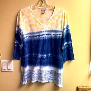 Chico’s Zenergy Tie-Dye Tunik Top Peach Glaze blue galaxy2